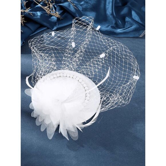 2PCS Pinup Retro Vintage Classy 1950s White Hat Gloves Accessories Set NEW main image 2